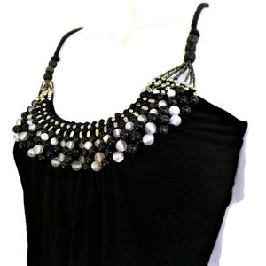 Paradise Halter Top Heavily Beaded Scoop Neckline Black S